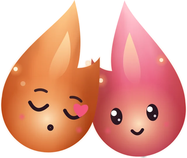 Duas pequenas chamas, laranja e rosa, uma a mandar um beijo à outra